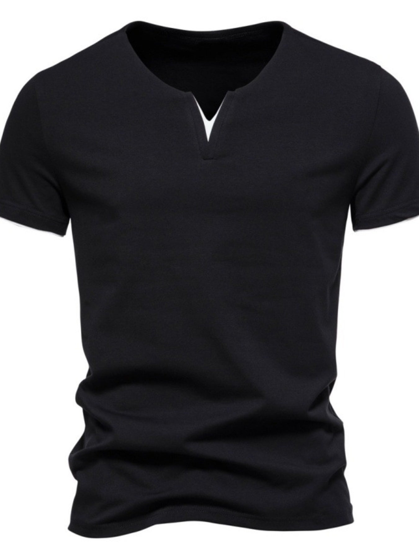 Men's Plus Size Slim Fit Notched Casual T-Shirt