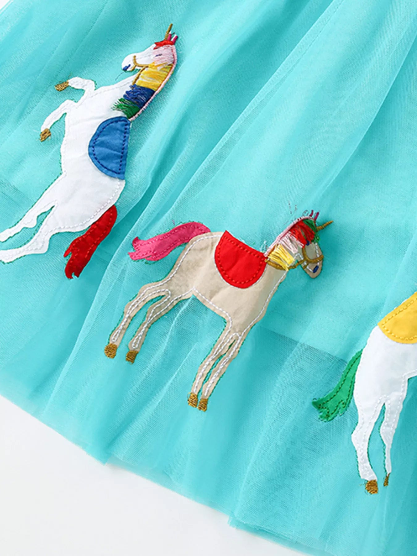 Children's Striped Unicorn Embroidered Tulle Dress