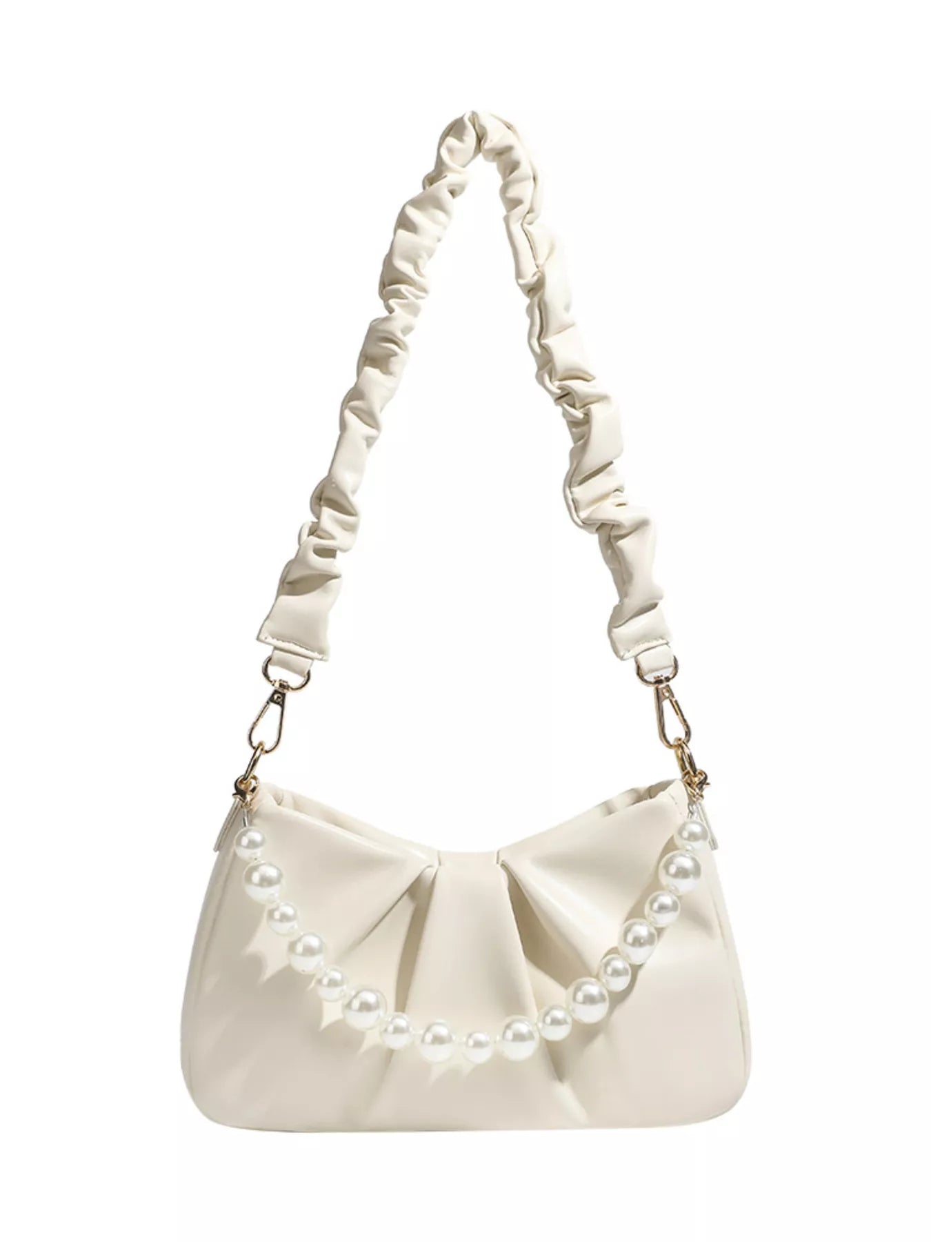 Ruched Handle Pearl Decor Crossbody Bag