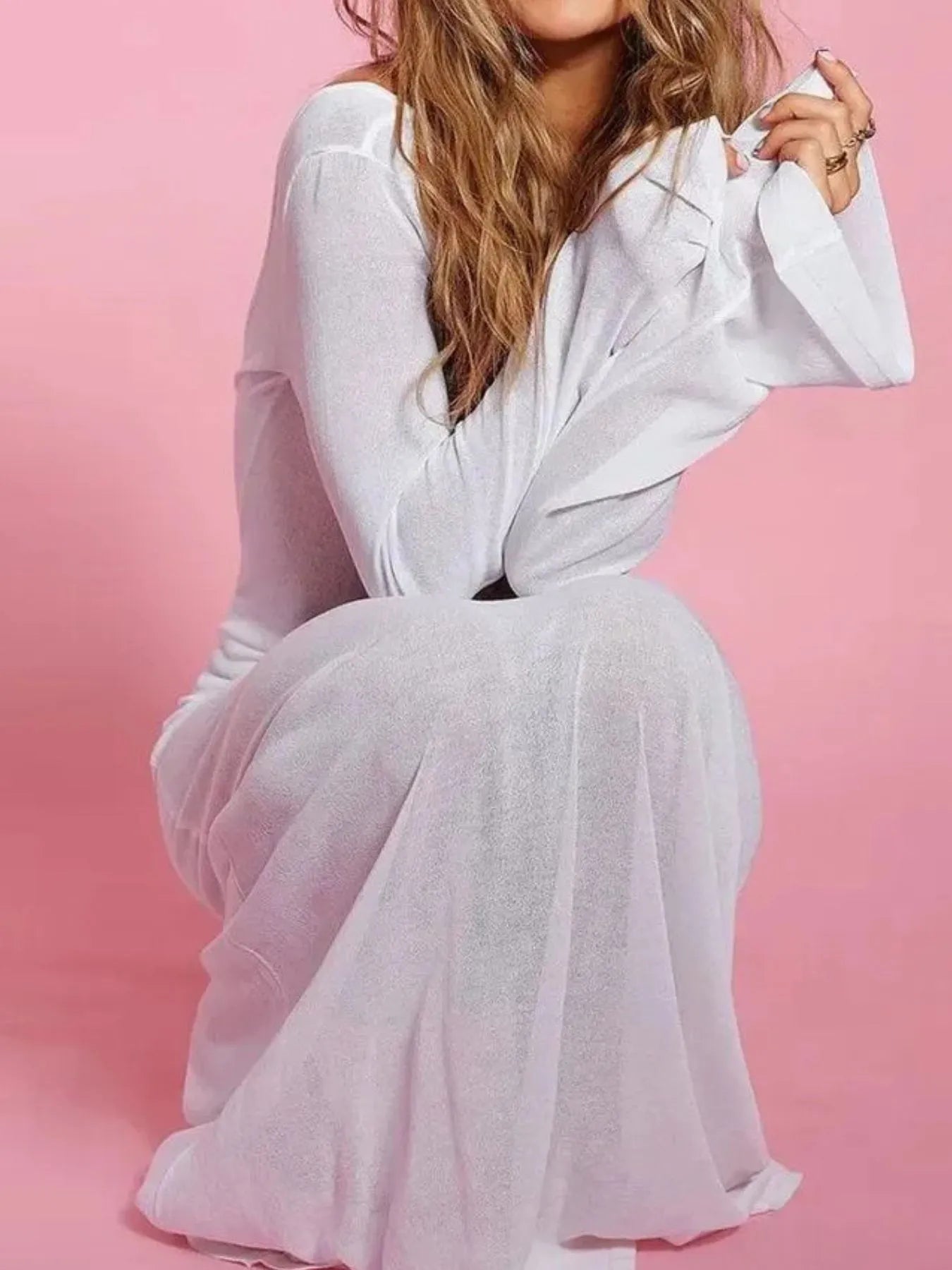 Backless Long Sleeve Maxi Cover-Up
