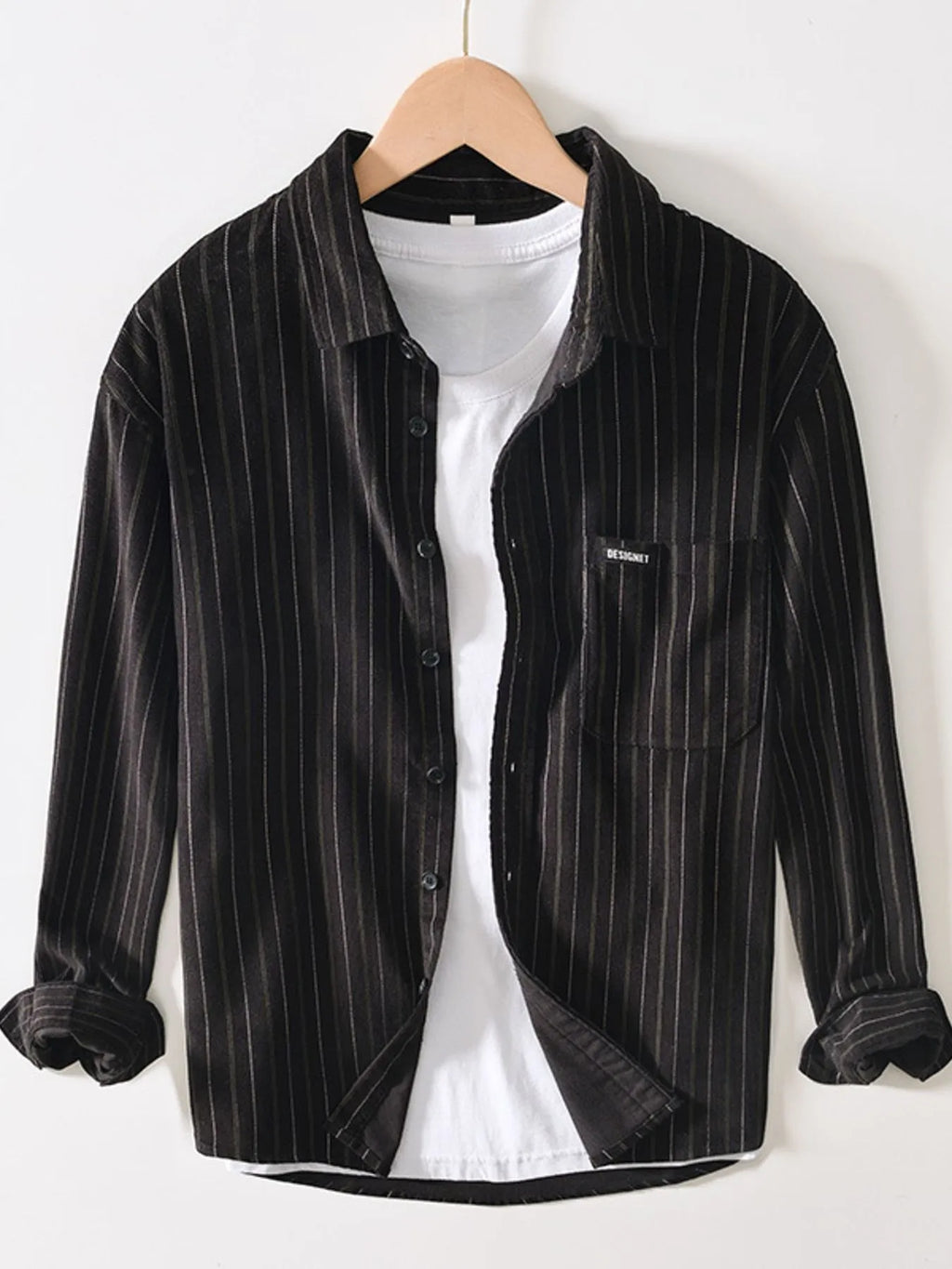 Men's Plus Size Striped Button Up Long Sleeve Shirt