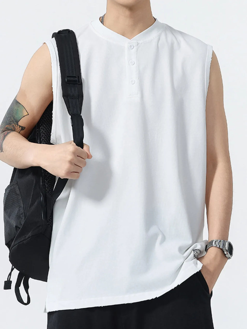 Men's Plus Size Button Detail Tank