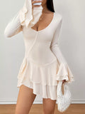Ruffle Hem Flounce Sleeve Mini Dress