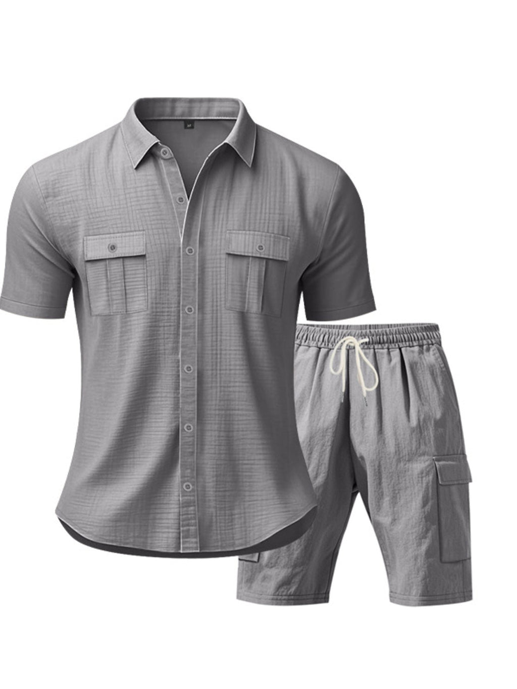 Men's Full Size Button Up Shirt and Shorts Set Plus Size
