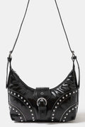 Fame Faux Leather Studded Trim Shoulder Bag
