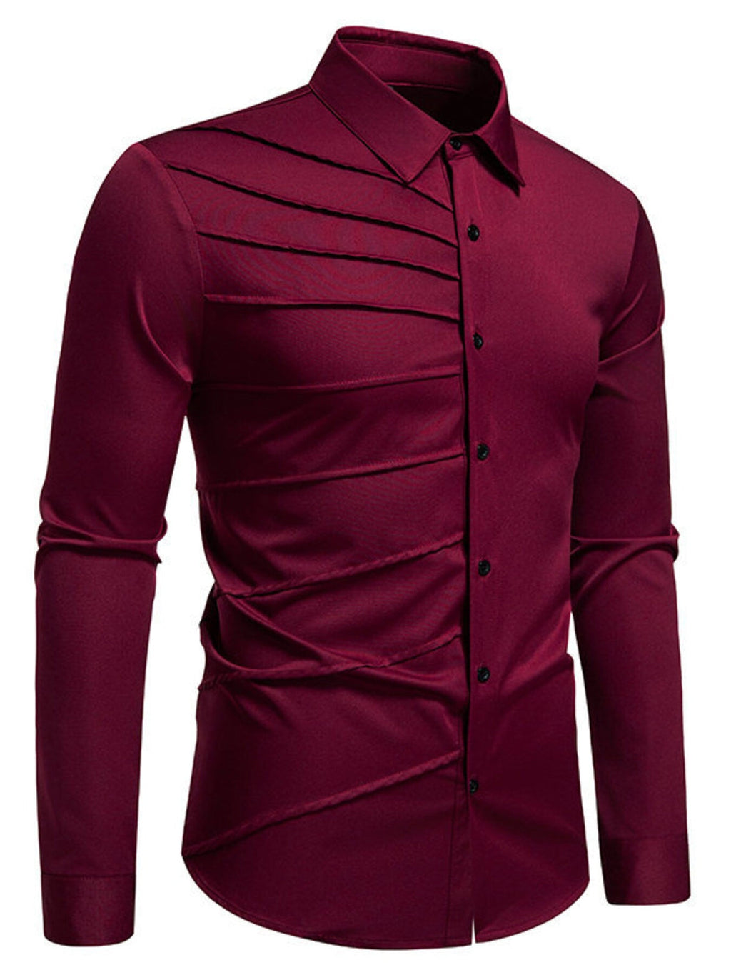 Men's Slim Fit Ruched Long Sleeve Shirt