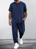 Men's Plus Size Casual Short Sleeve Top and Pants Set