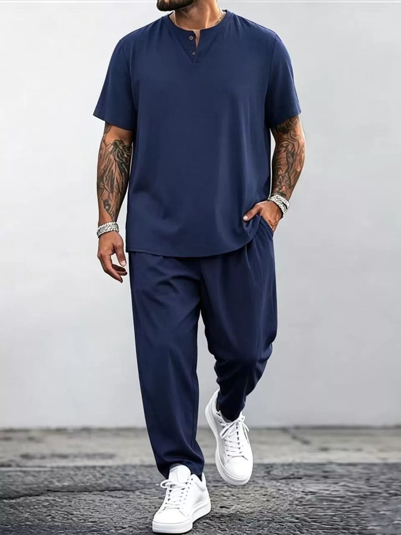 Men's Plus Size Casual Short Sleeve Top and Pants Set