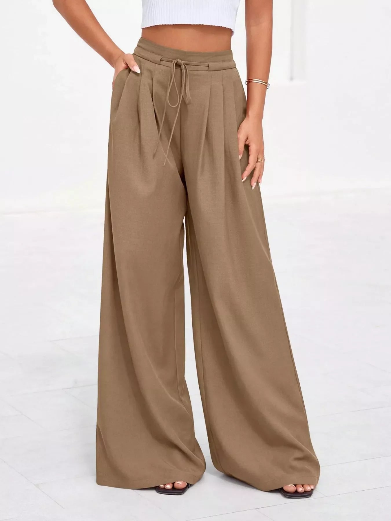 Full Size High-Waisted Wide-Leg Pleated Pants Plus Size