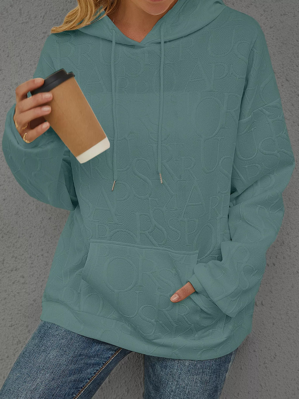 Full Size Embossed Lettering Casual Hoodie Plus Size
