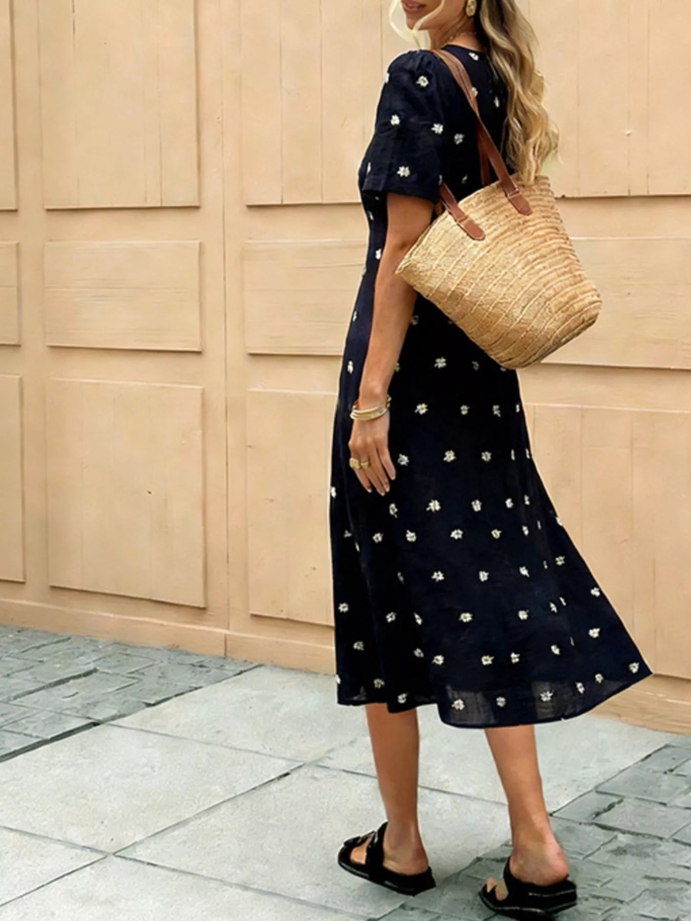 Daisy Print Tie-Front Midi Dress