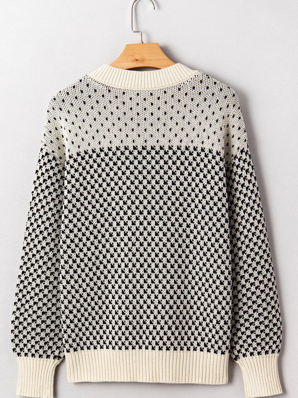 Contrast Color Pattern Lantern Sleeve Sweater