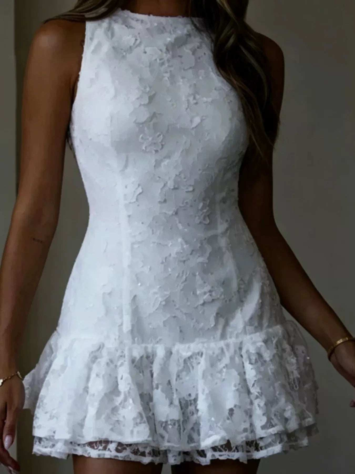 Lace Ruffle Hem Mini Dress
