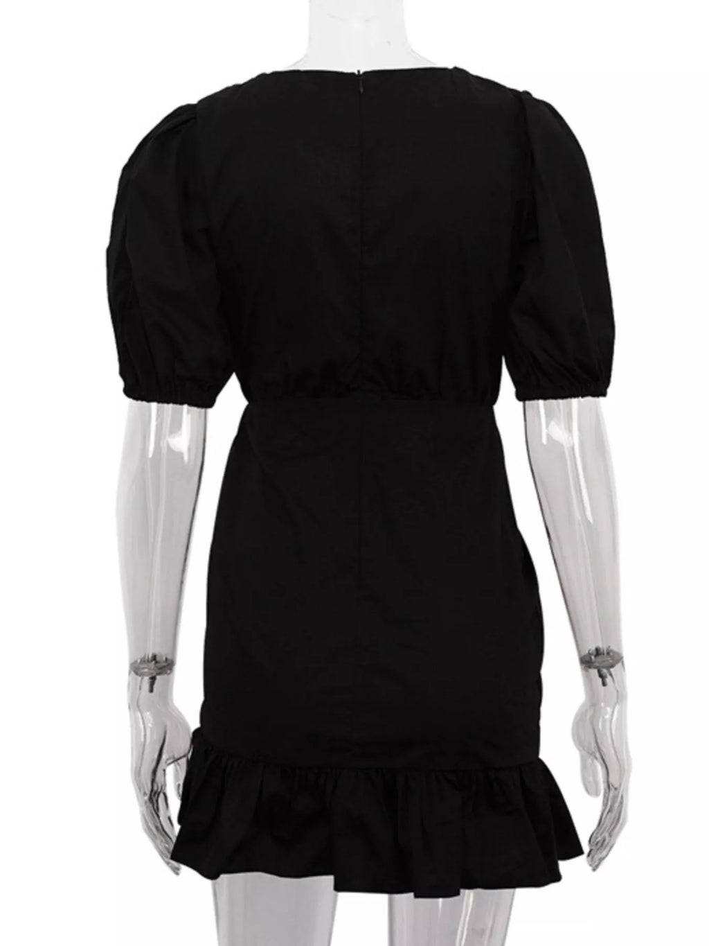 Ruffled Hem Ruched Puff Sleeve Mini Dress