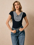 Gingham Collar Slim Fit Blouse