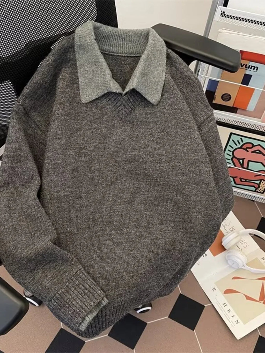 Men's Ribbed Hem Long Sleeve Sweater