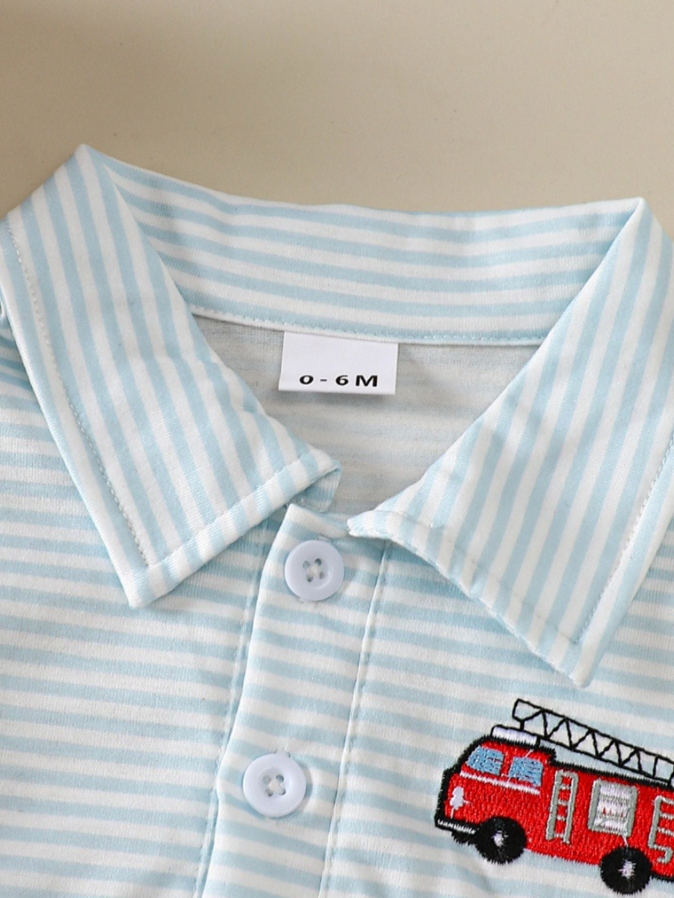 Children's Striped Firetruck Embroidered T-Shirt