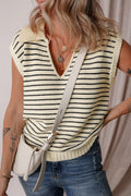 Stripe Turn-Down Johnny Collar Sweater Vest
