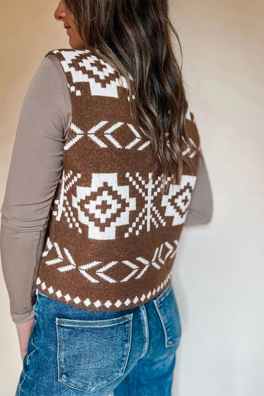 Western Geometric Pattern Sleeveless Knit Sweater Vest