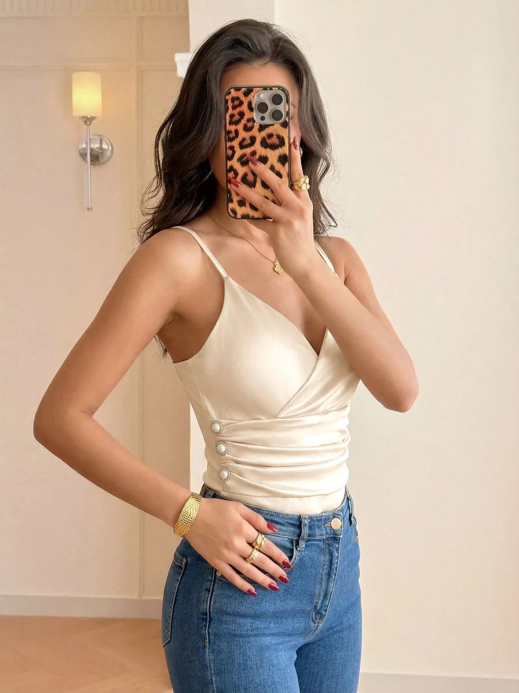 Ruched Spaghetti Strap Bodysuit