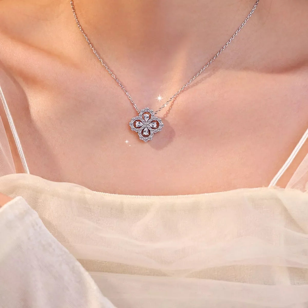 Moissanite 925 Sterling Silver Clover Pendant Necklace