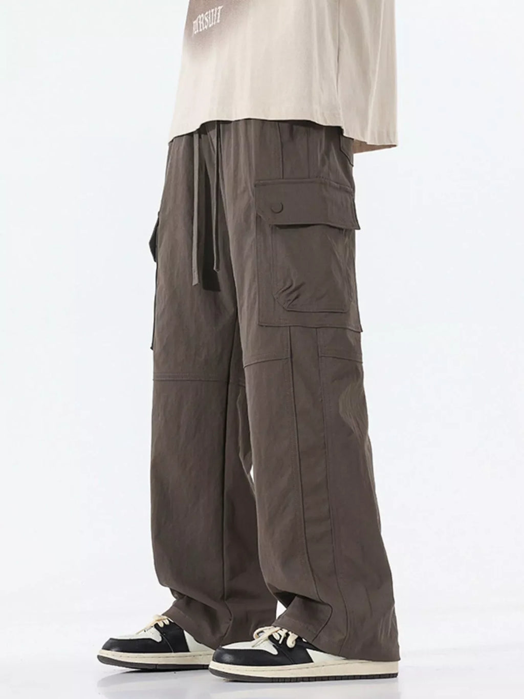 Men's Full Size Drawstring Cargo Wide Leg Pants Plus Size