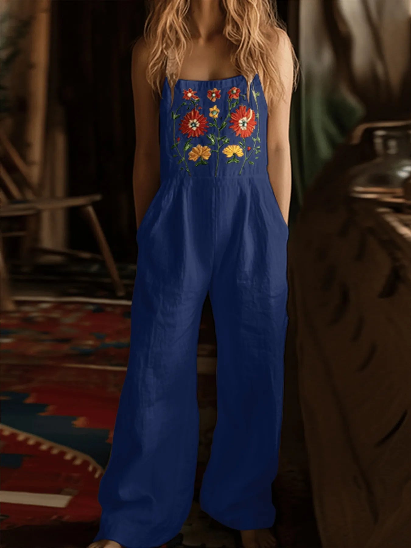 Floral Embroidered Wide Leg Jumpsuit