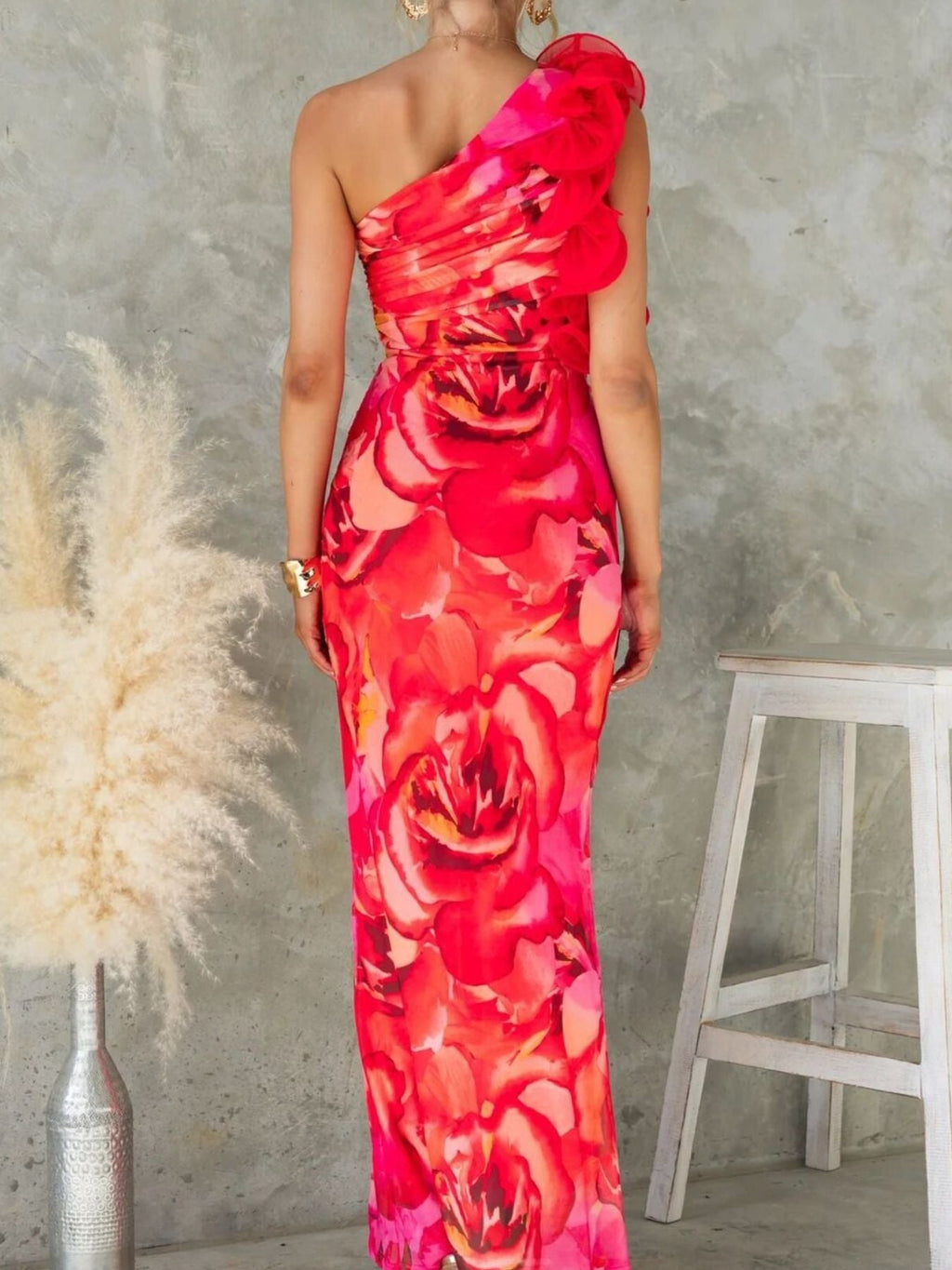 Floral Print One-Shoulder Maxi Dress