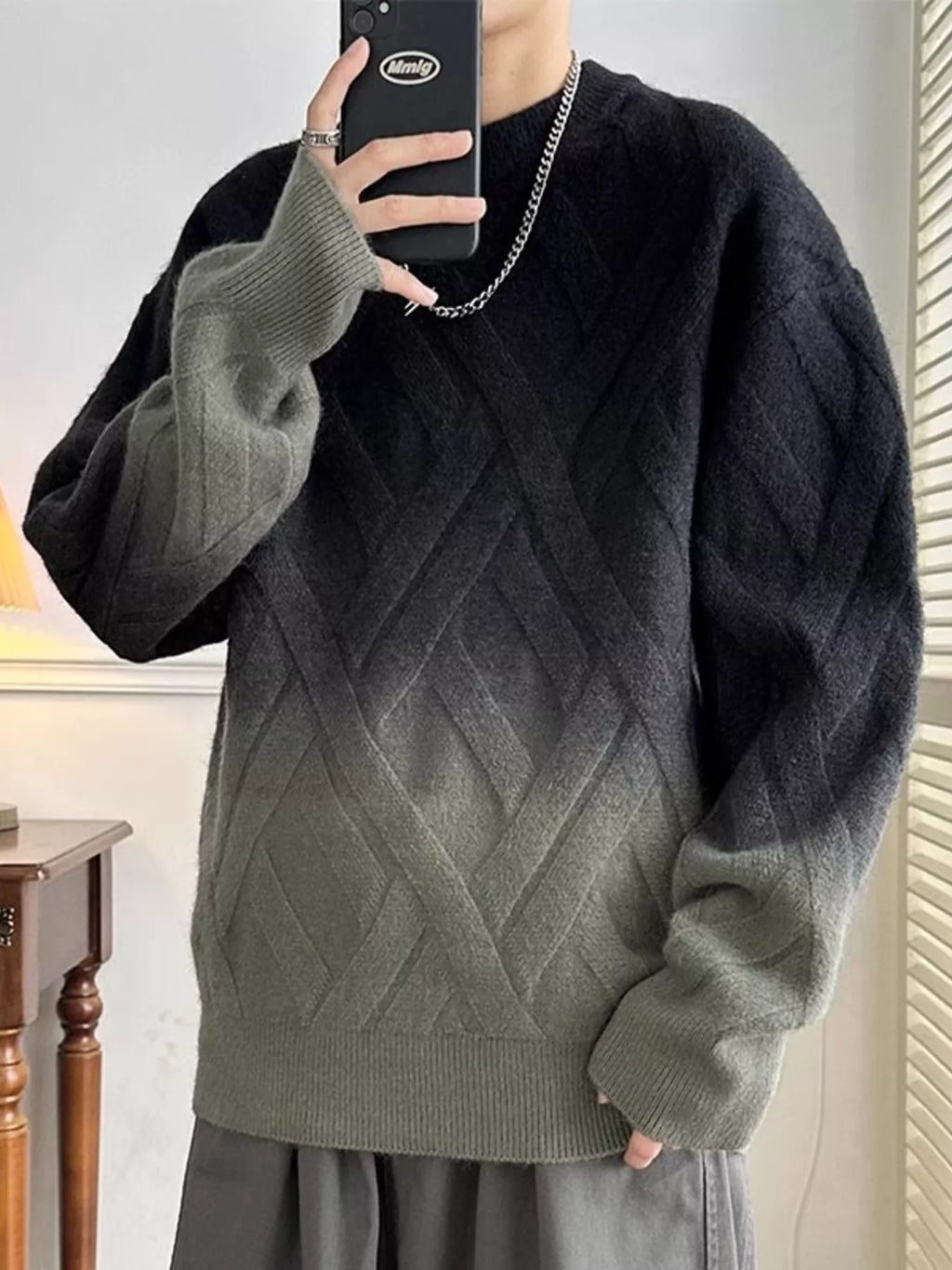 Men's Plus Size Gradient Round Neck Sweater