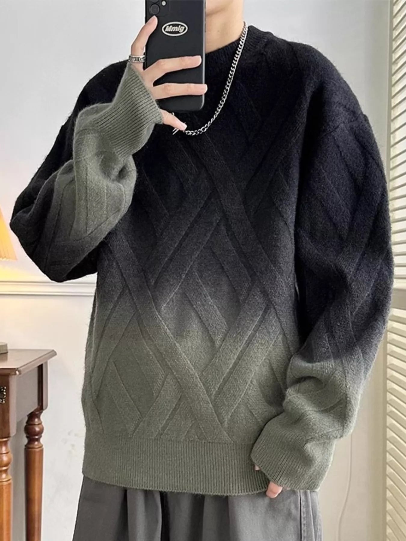 Men's Plus Size Gradient Round Neck Sweater