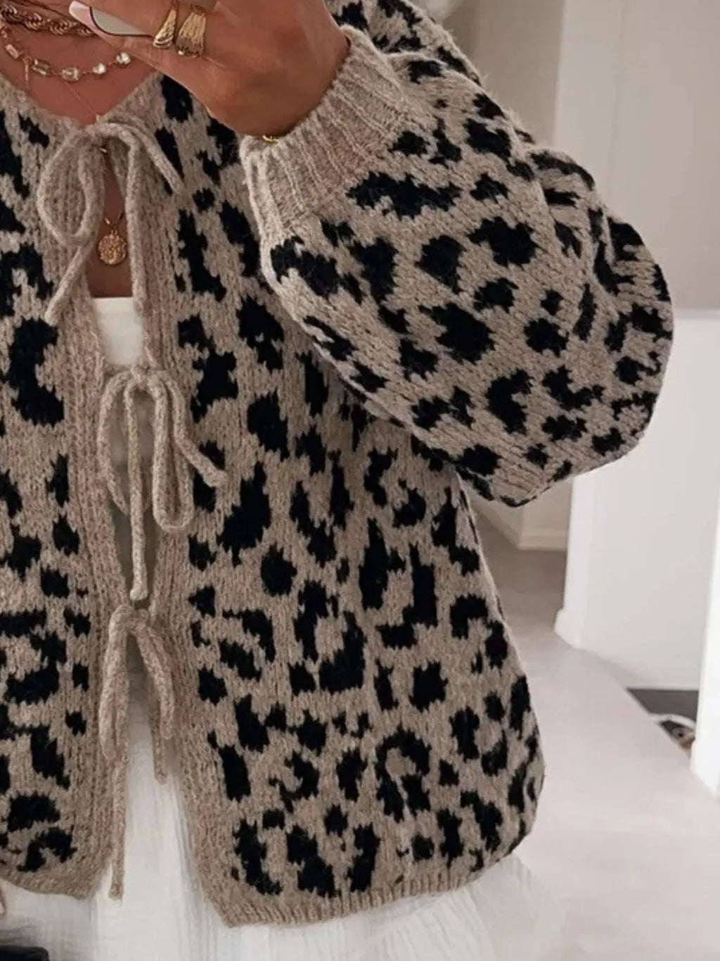 Leopard Tie Front Cardigan