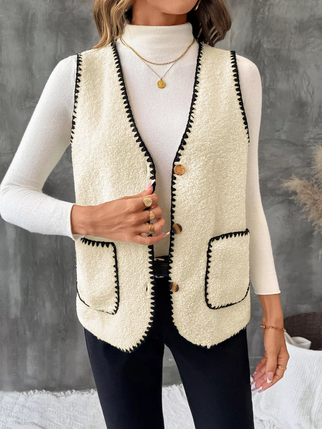 V-Neck Button Up Vest Coat