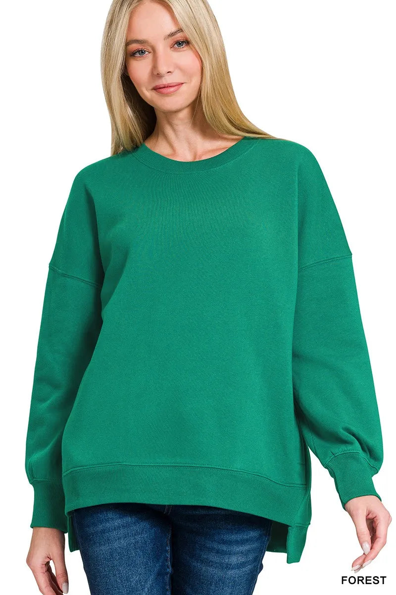 Zenana Fleece Hi-low Boyfriend Sweatshirts with Pockets
