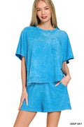 Zenana Acid Washed Oversized Top & Shorts Set
