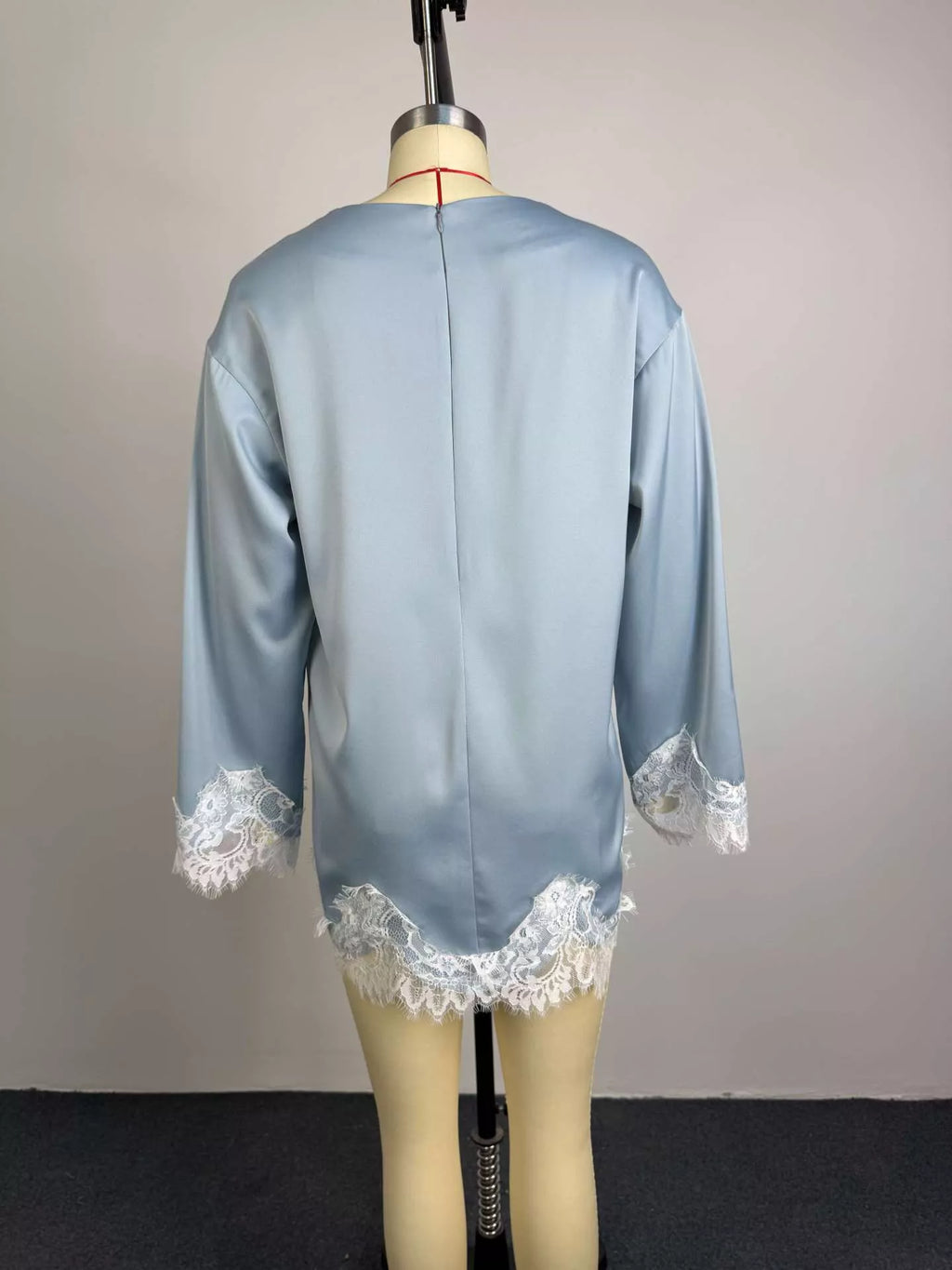 Lace Hem Long Sleeve Oversized Satin Top
