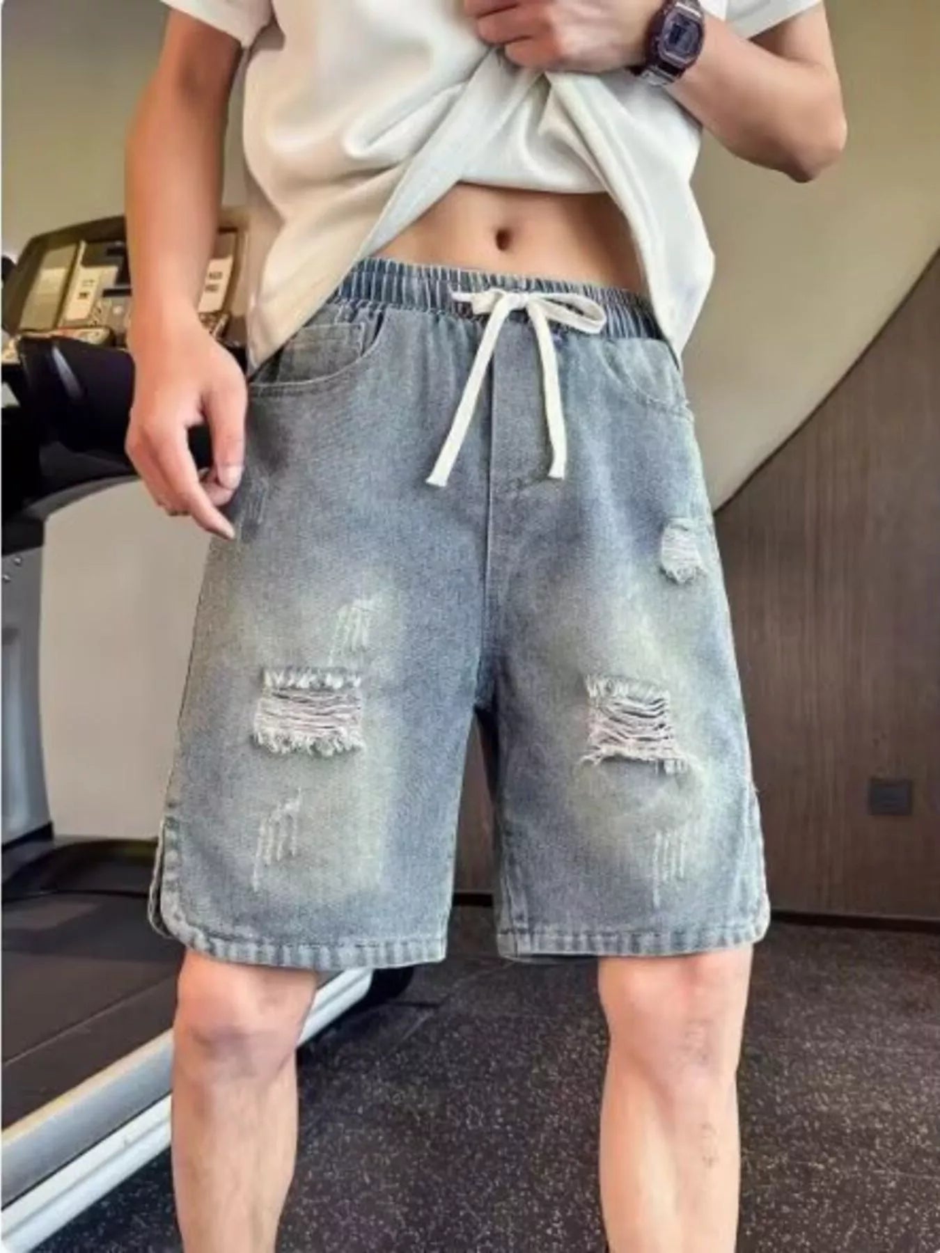 Men's Full Size Distressed Denim Shorts Plus Size