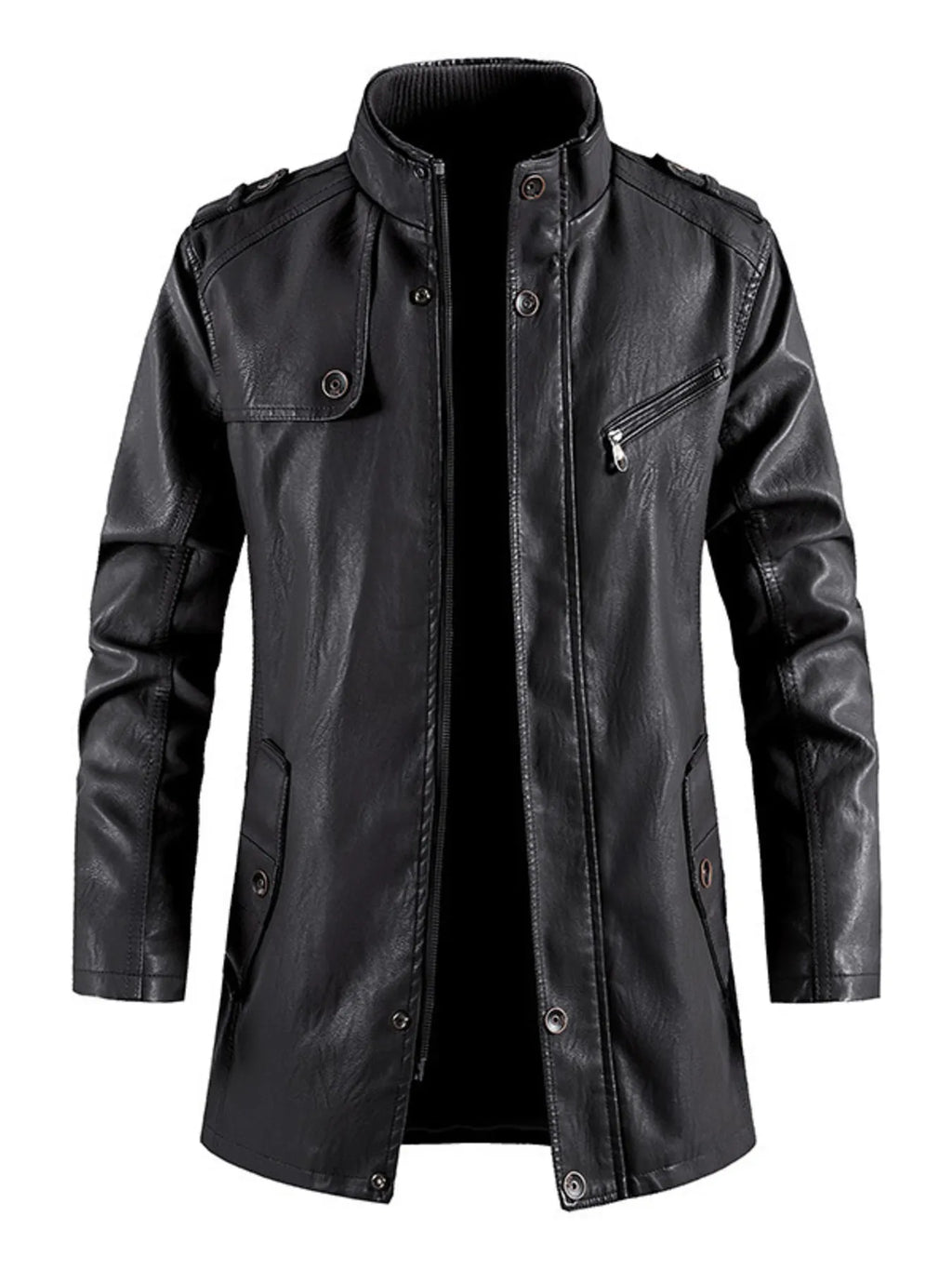 Men's Zip Up Long Sleeve Leather Jacket