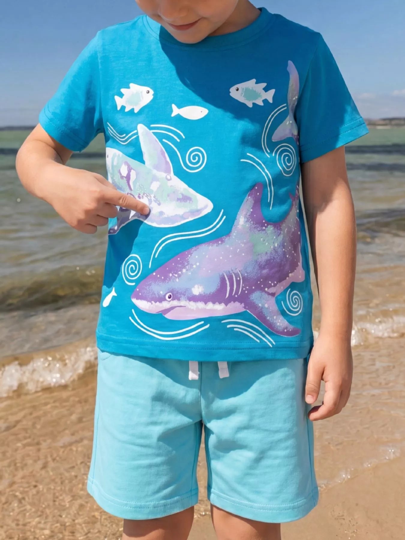 Children's Shark Print Cotton T-Shirt