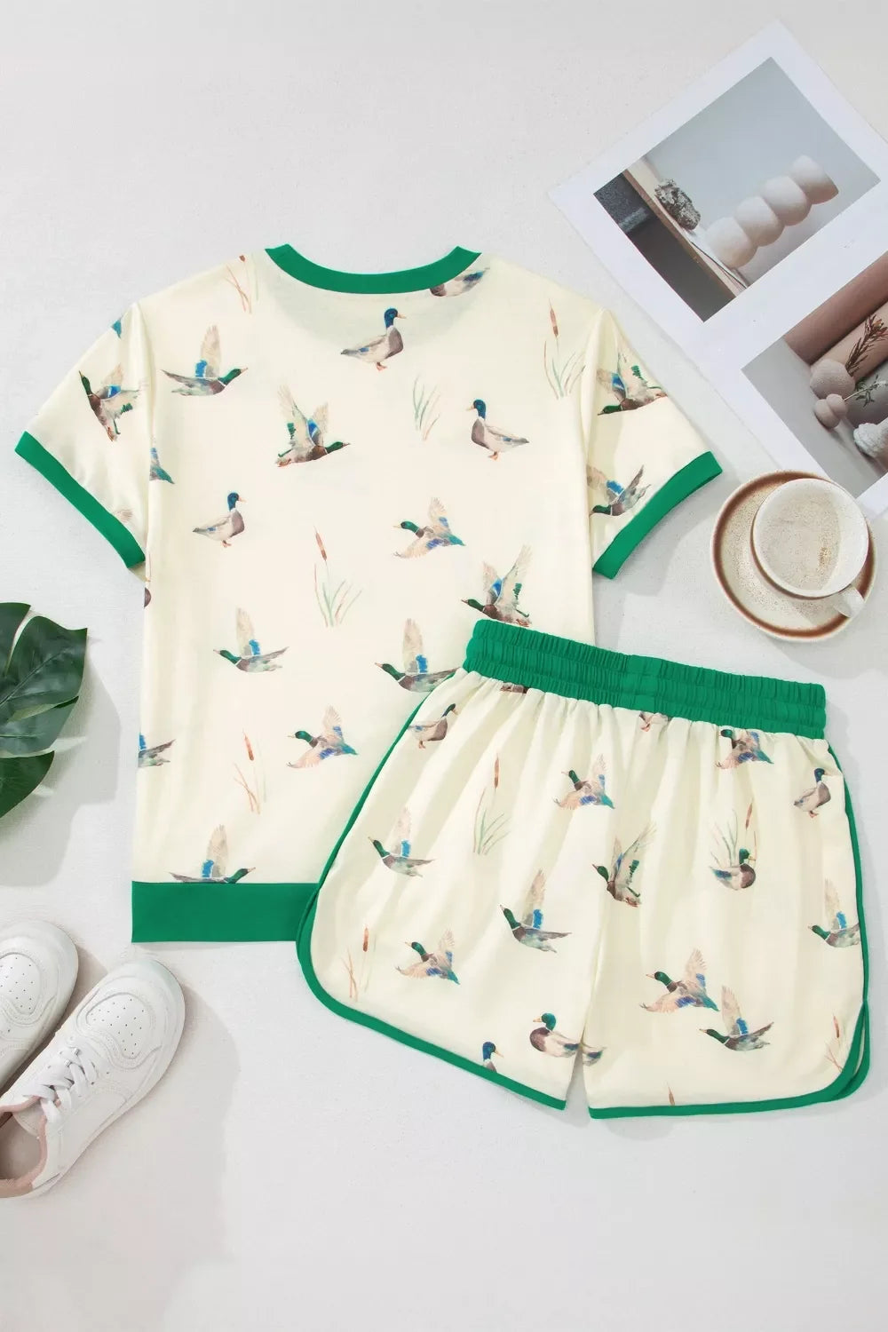 Mallard Printed Colorblock Trim Short Set
