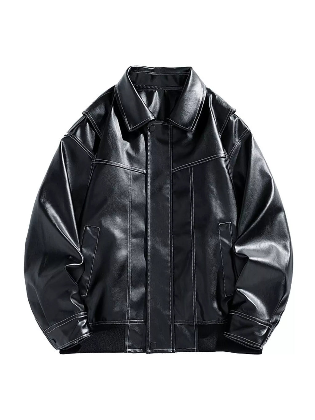 Men's Plus Size Zip Up Leather Jacket