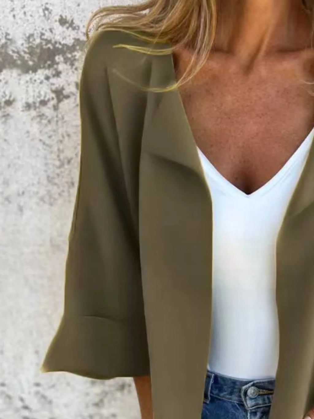 Full Size Open Front 3/4 Sleeve Cardigan Plus Size
