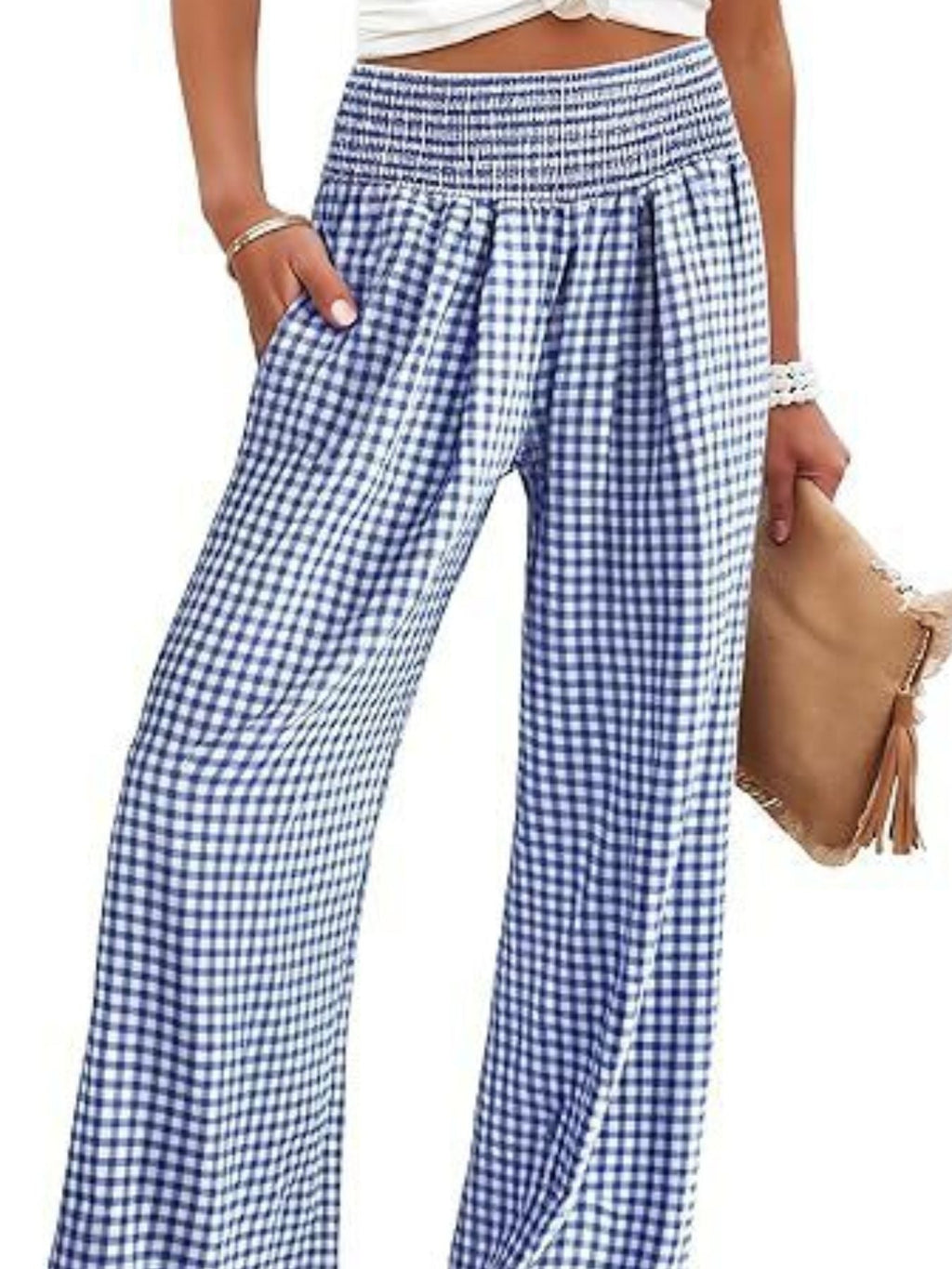 Gingham High Waist Wide Leg Pants