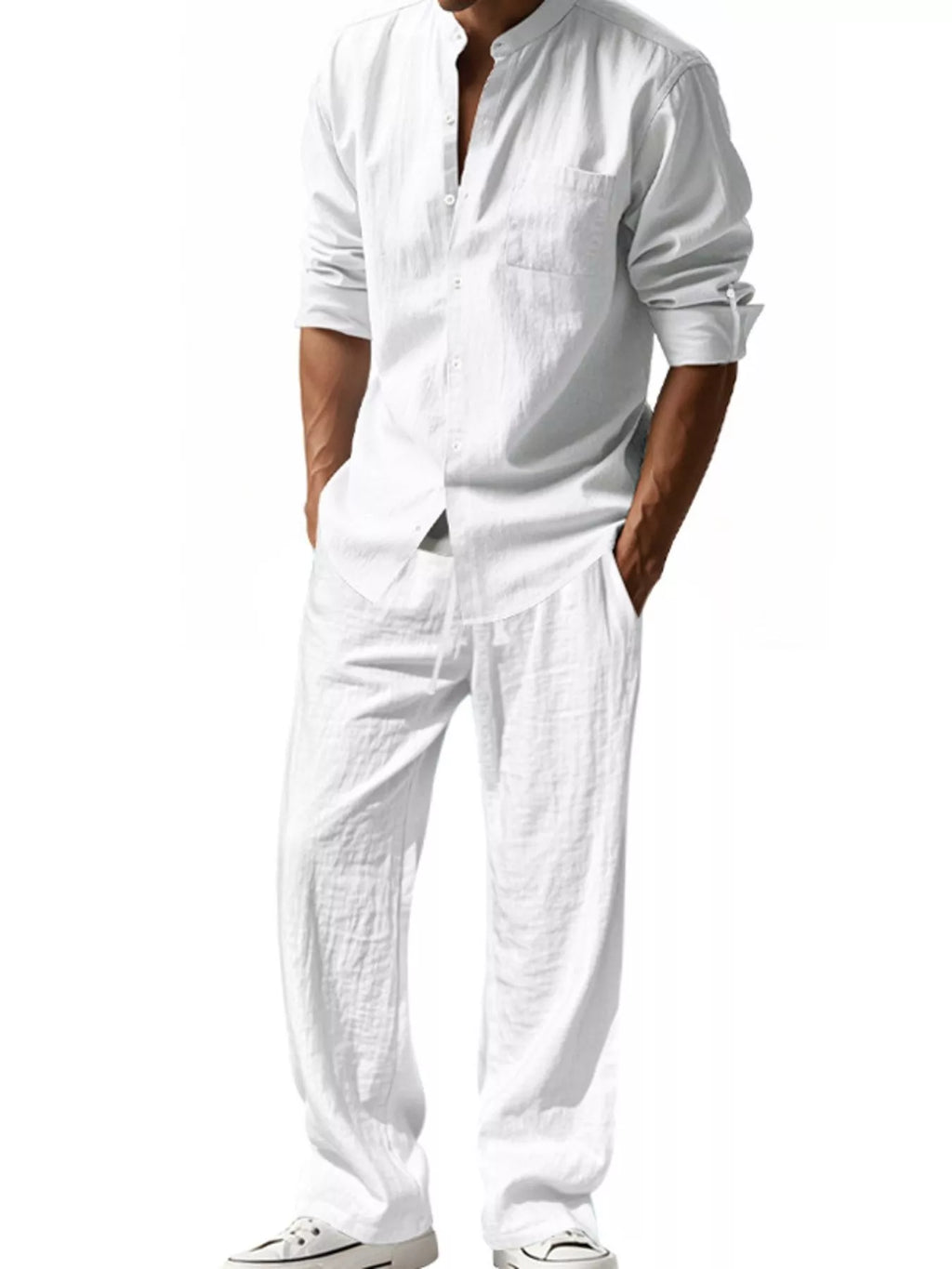 Men's Full Size Casual Button Up Shirt and Pants Plus Size