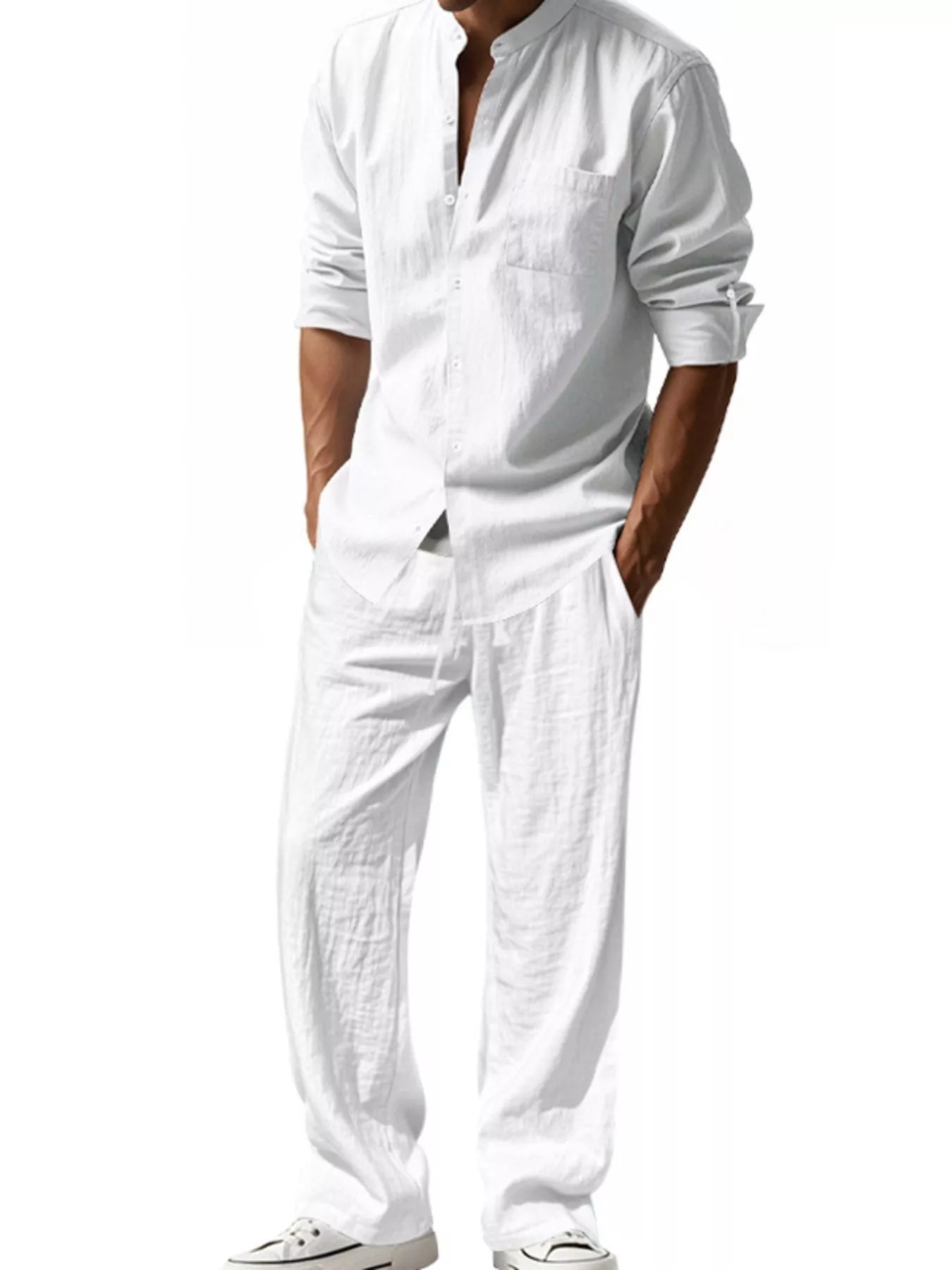 Men's Full Size Casual Button Up Shirt and Pants Plus Size