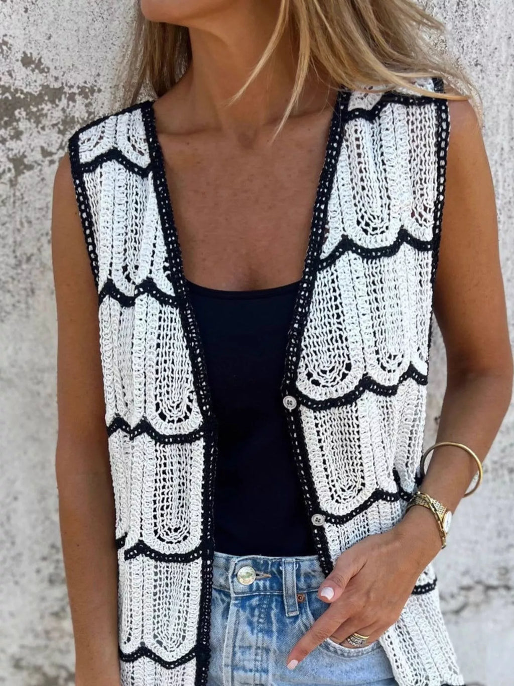 Sleeveless Crochet Longline Cardigan