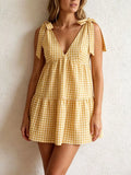 Gingham Tie-Shoulder Mini Dress