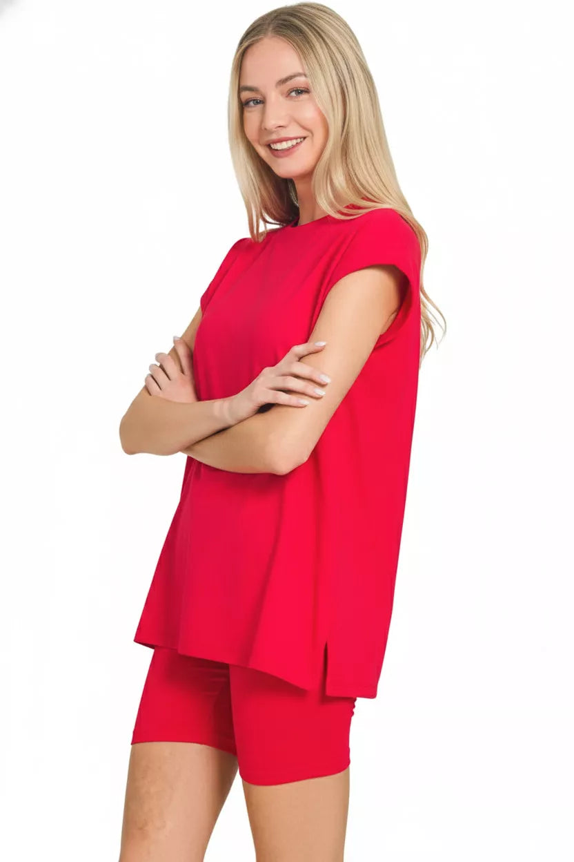 Zenana Brushed Dty Microfiber Top & Biker Shorts