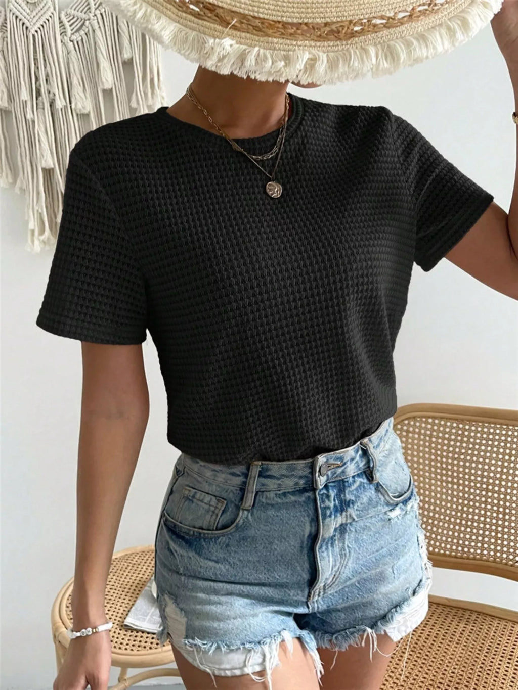 Waffle Knit Short Sleeve T-Shirt