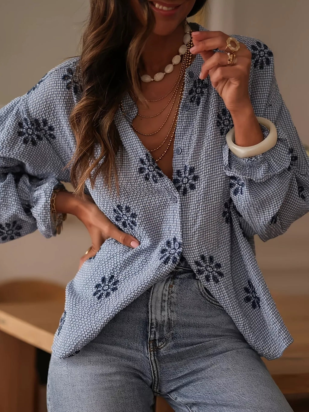 Floral Textured Button Up Shirt