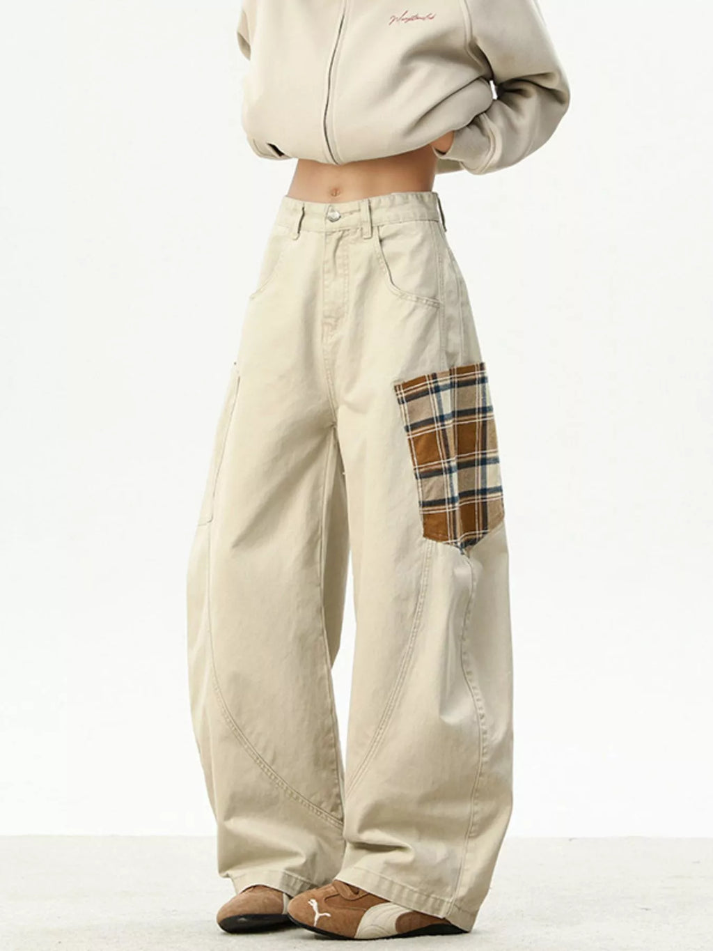 Men's Full Size Wide Leg Patchwork Casual Pants Plus Size